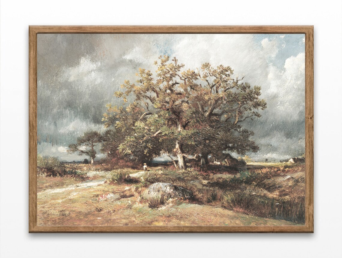 Oak Tree Painting Vintage Landscape Art Print