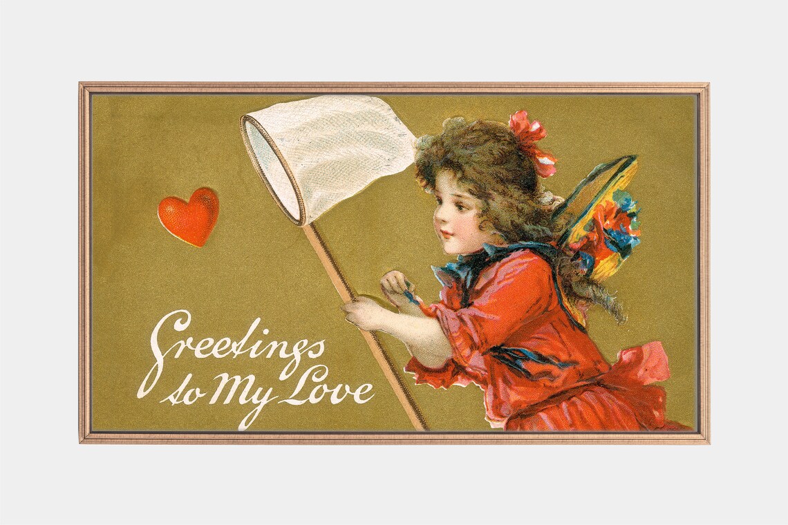 Vintage Valentine Postcard Greetings to My Love Heart Net Art Print