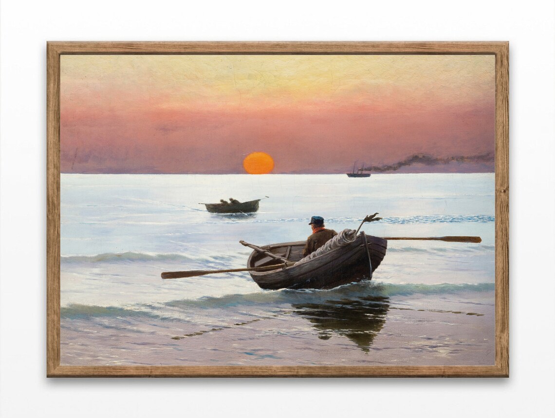 Sunset On The Sea Nautical Vintage Wall Art Print