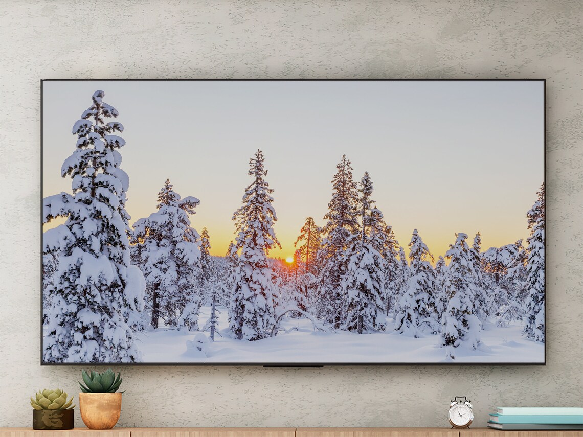 Snowy Pine Forest Sunrise Golden Winter Landscape Nature Poster - Image 3