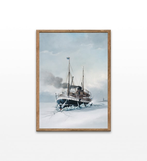 Icebreaker Ship Express Breaking Through Arctic Ice Vintage Nautical Poster