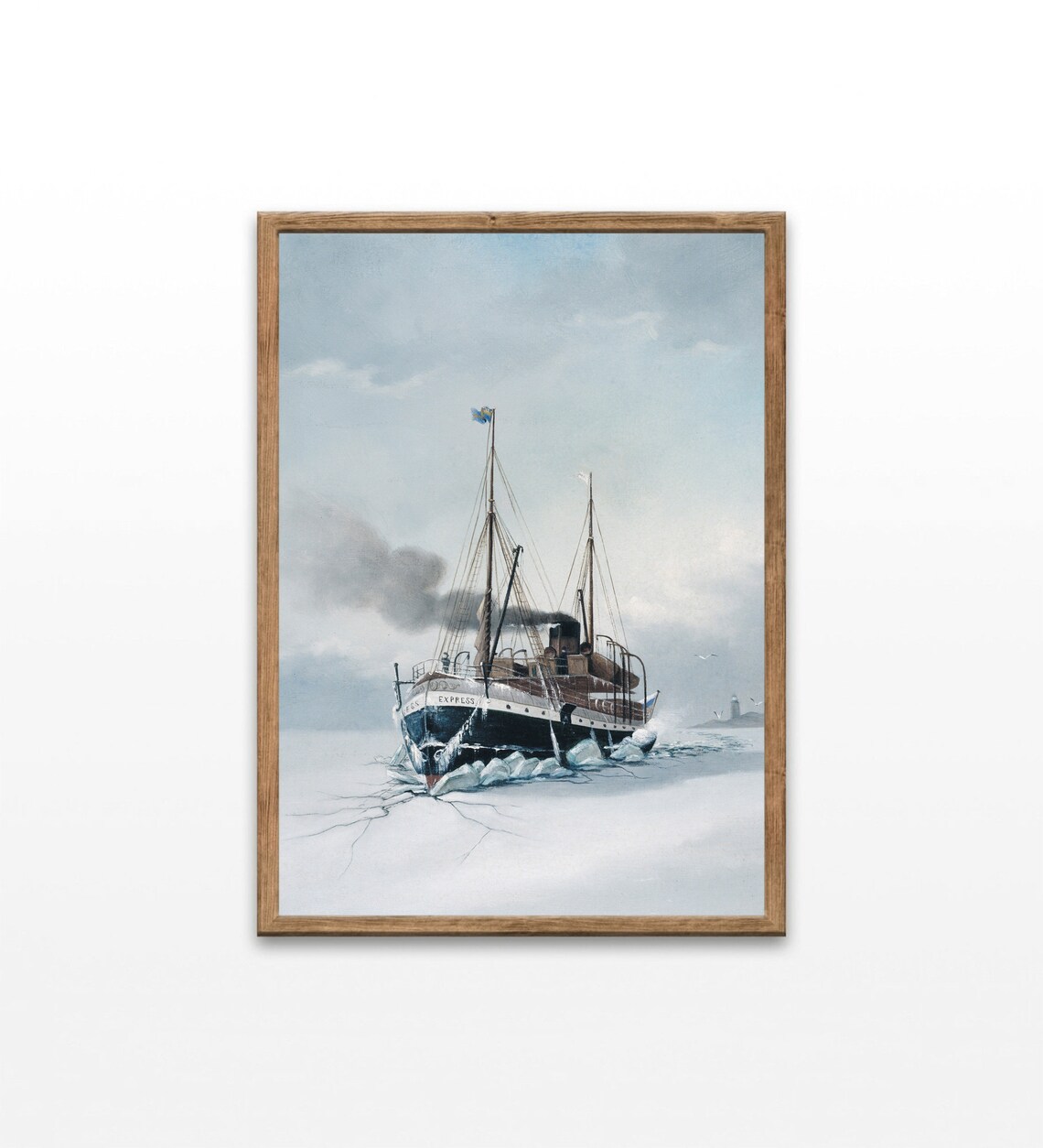 Icebreaker Ship Express Breaking Through Arctic Ice Vintage Nautical Poster