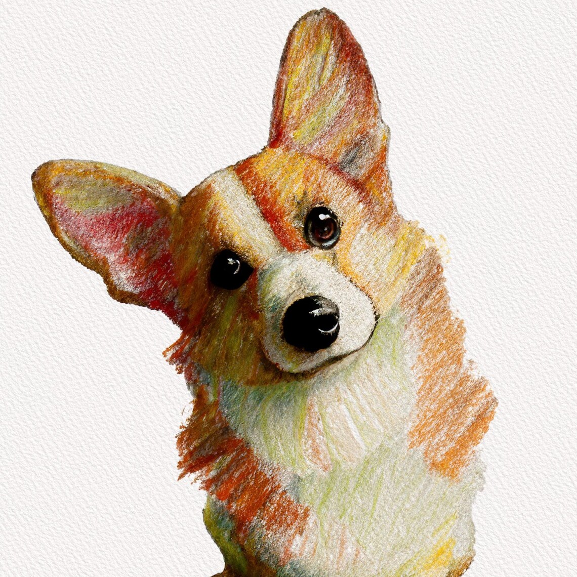 Corgi Crayon Drawing Dog Portrait Expressive Colorful Art Print