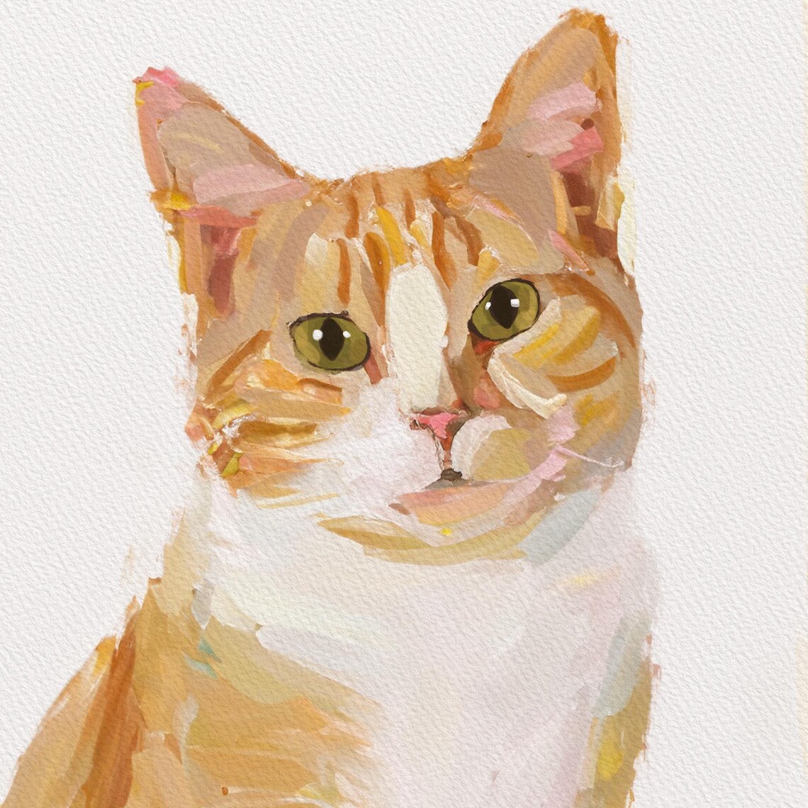 Orange Tabby Cat Watercolor Portrait Close Up Green Eyes Print