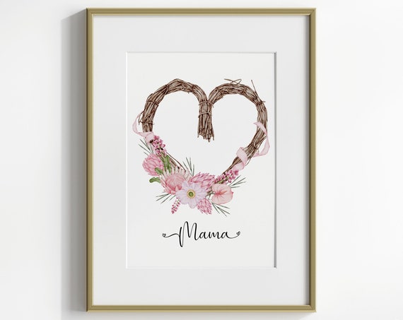 Boho Mama Watercolor Wall Art Print Heart Decor Unique Gift For Her Instant Boho Wall Decor