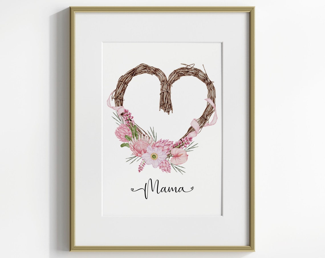Boho Mama Watercolor Wall Art Print Heart Decor Unique Gift For Her Instant Boho Wall Decor