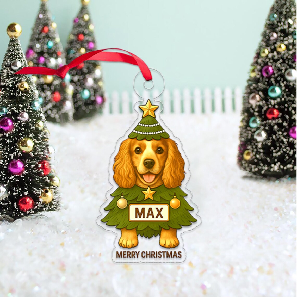 Custom Cocker Spaniel MAX Christmas Tree Merry Christmas Ornament Poster