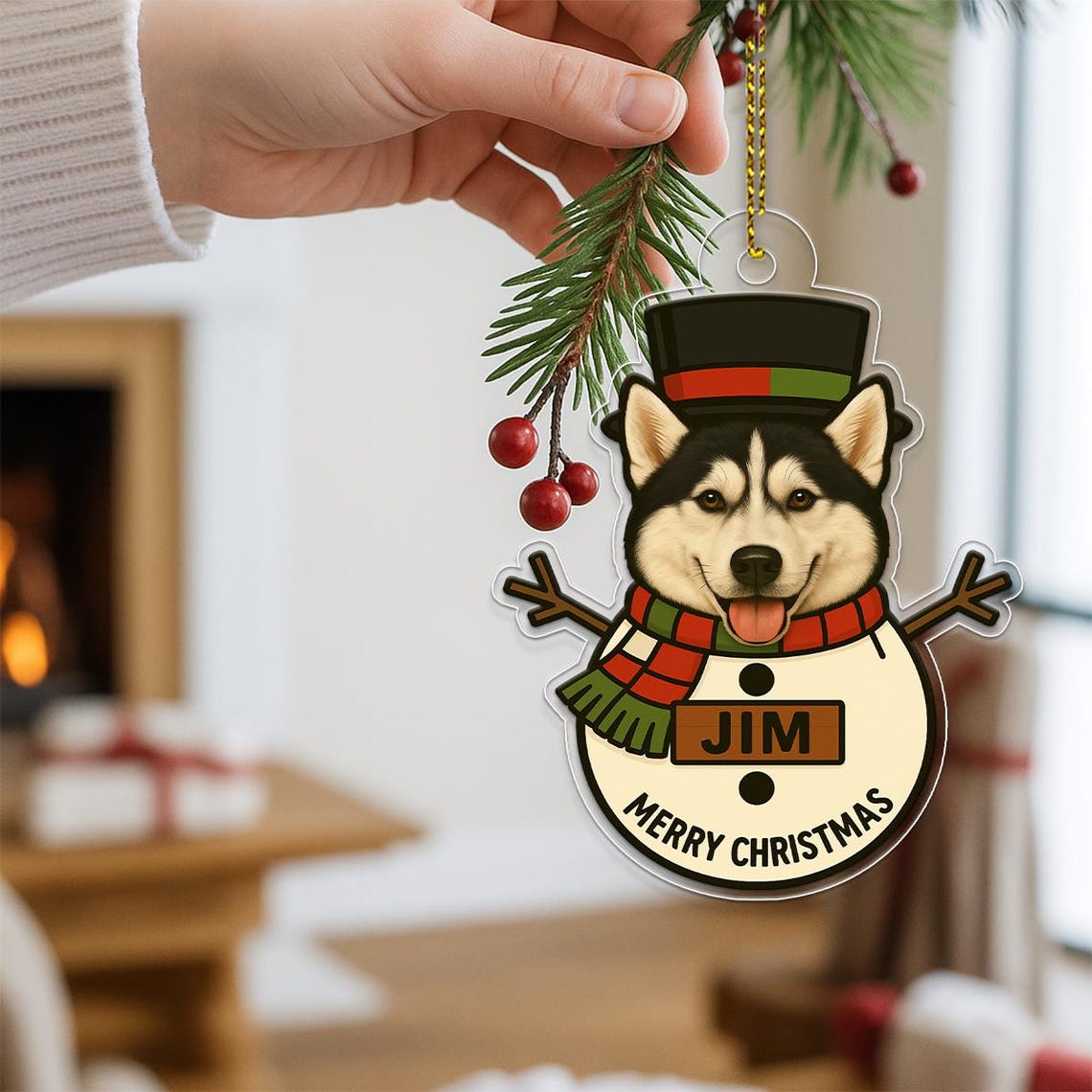 Personalized Siberian Husky Snowman Christmas Ornament Poster