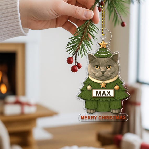 Custom Pet Christmas Ornament Personalized British Shorthair Cat Holiday Tree Decor Funny