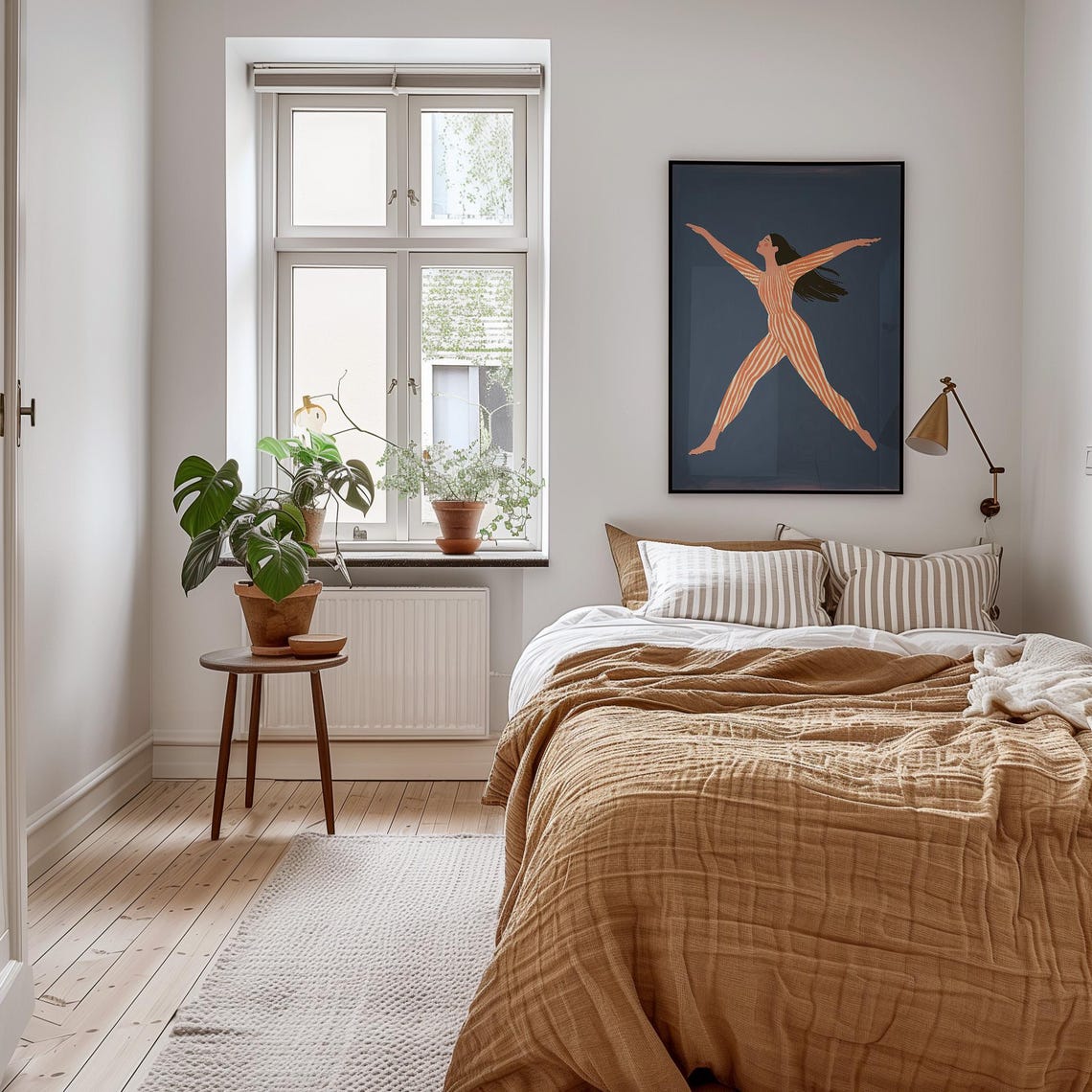 Dancing Woman in Orange Striped Jumpsuit Caught Mid Leap Poster - Image 3