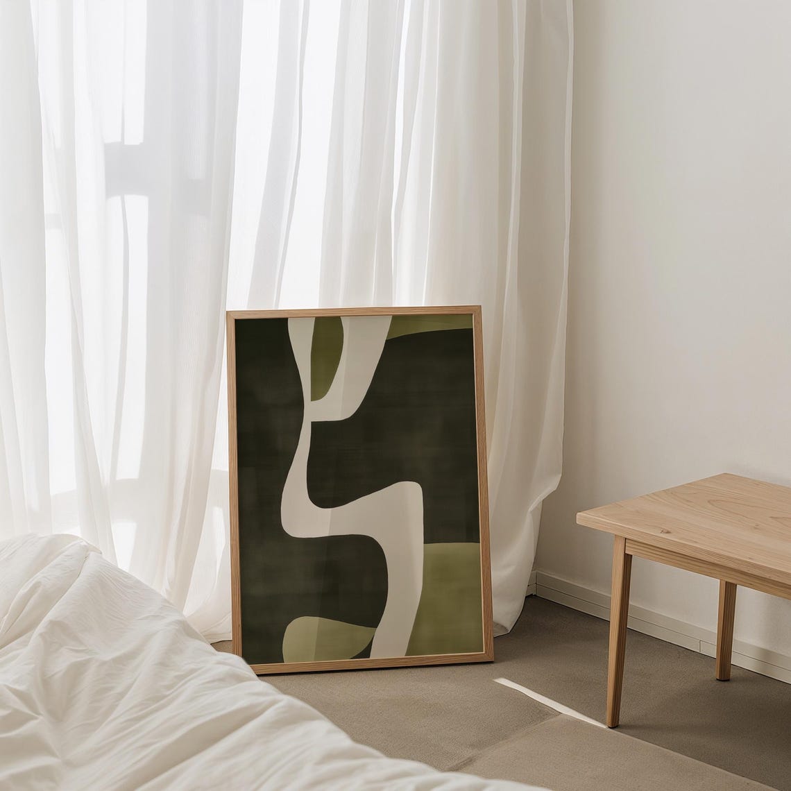 Dark Olive Green Abstract Organic Shapes Mid Century Modern Poster - Image 3