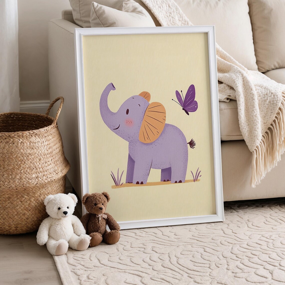 Cute Purple Baby Elephant With Butterfly Nursery Animal Poster - Image 5