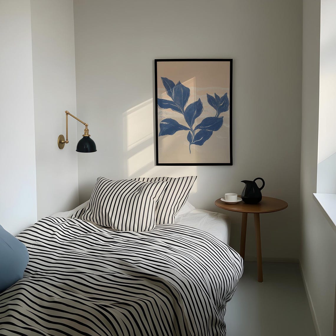 Elegant Navy Blue Botanical Leaves Minimalist Neutral Art Poster - Image 4