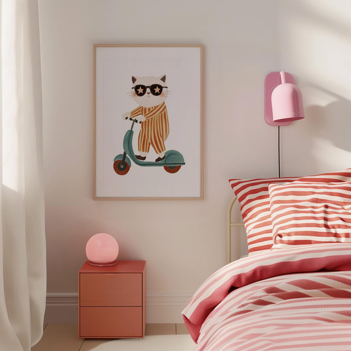 Playful Cool Cat Star Sunglasses Riding Scooter Nursery Art Poster - Image 3