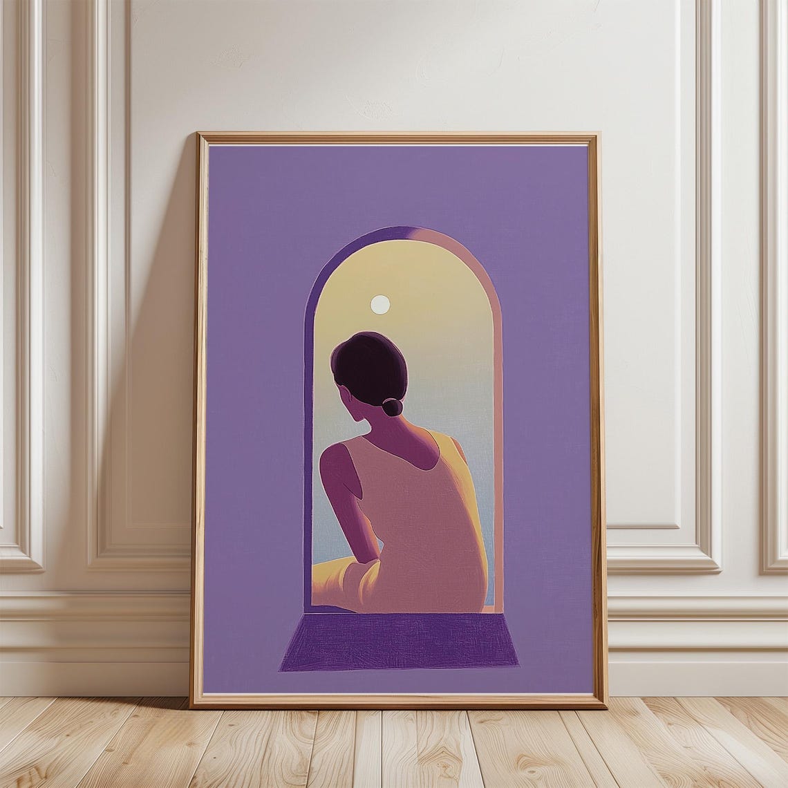 Woman at Arched Window in Purple Minimalist Silhouette Poster - Image 3