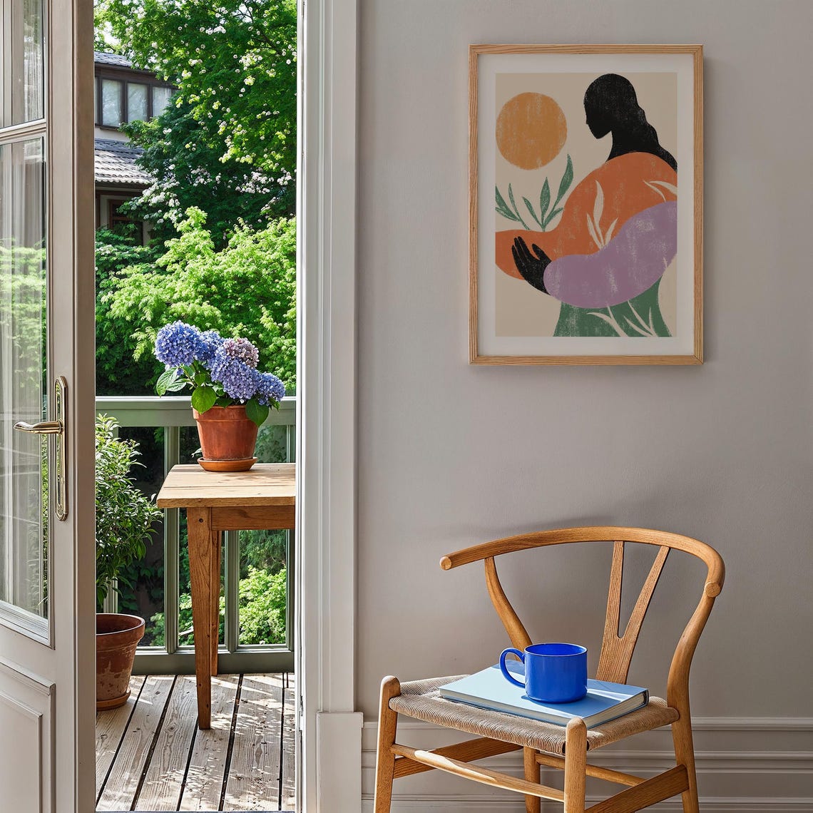 Boho Woman Silhouette Orange Sun Abstract Mid Century Poster - Image 3