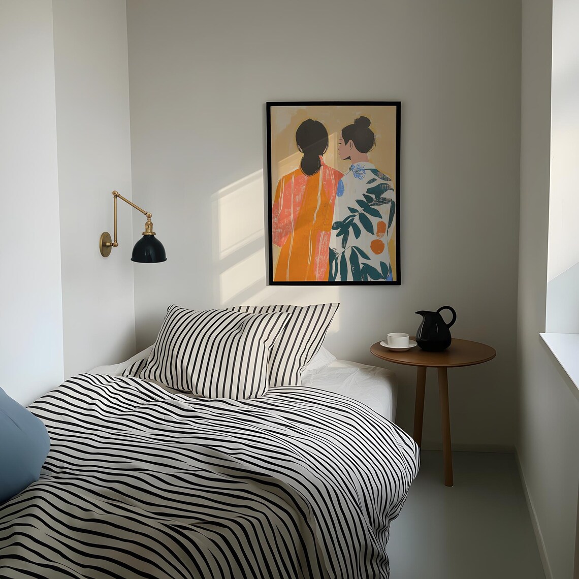 Two Women in Patterned Dresses Abstract Friendship Art Poster - Image 3
