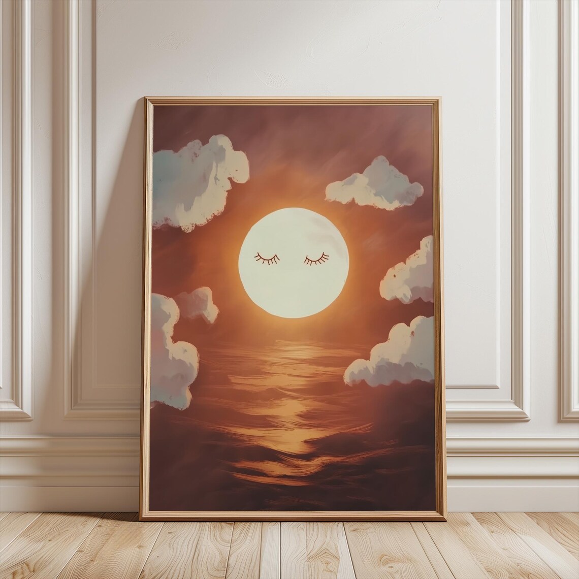 Sleeping Sun Face Over Ocean Waves Nursery Art for Kids Room Poster - Image 5