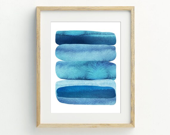 Blue Abstract Minimalist Watercolor Art Print