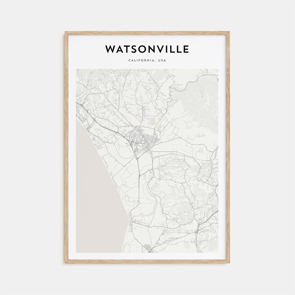 Watsonville California Minimalist Street Map Poster Home Decor