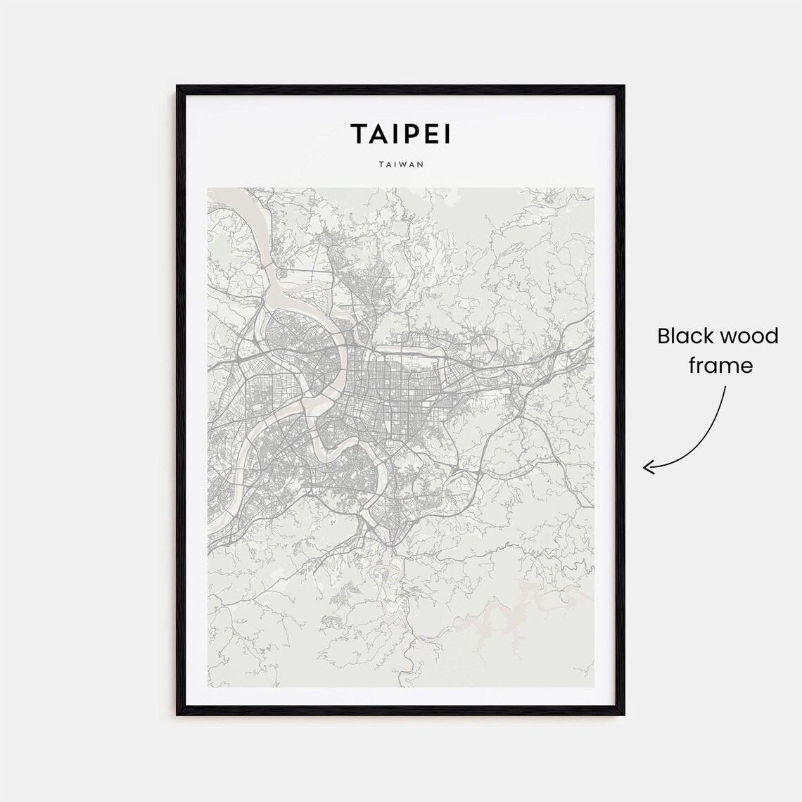 Taipei Taiwan River Minimalist Monochrome Street Map Art Poster - Image 3