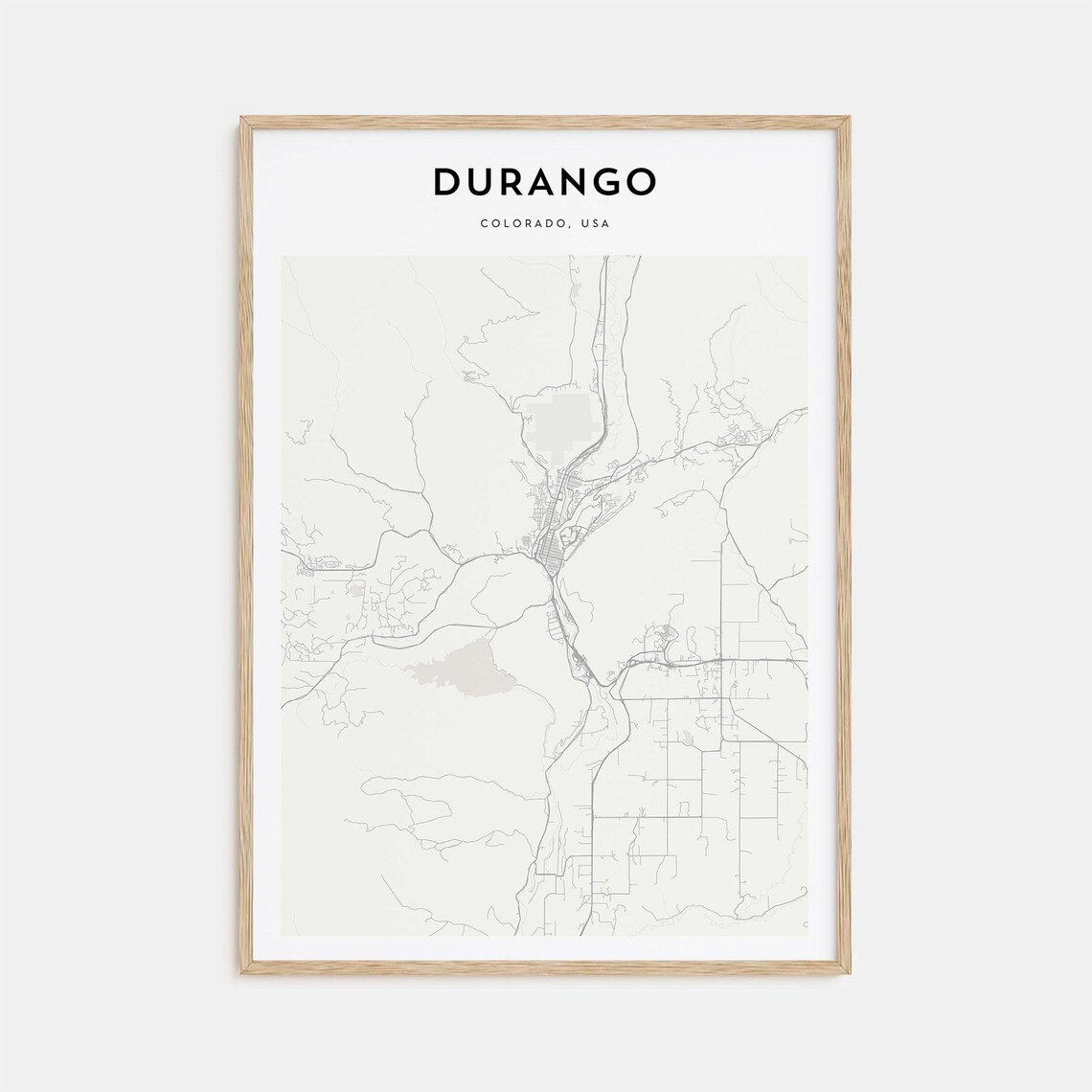 Durango Colorado USA Minimalist Beige City Street Map Poster Art