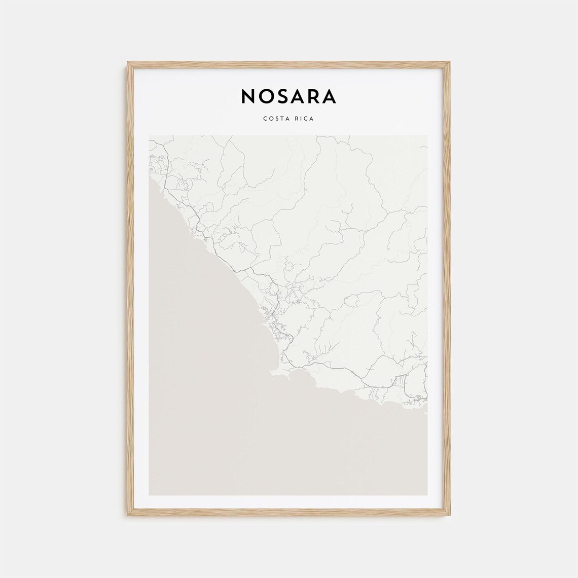 Nosara Costa Rica Minimalist Coastal Street Map Travel Poster