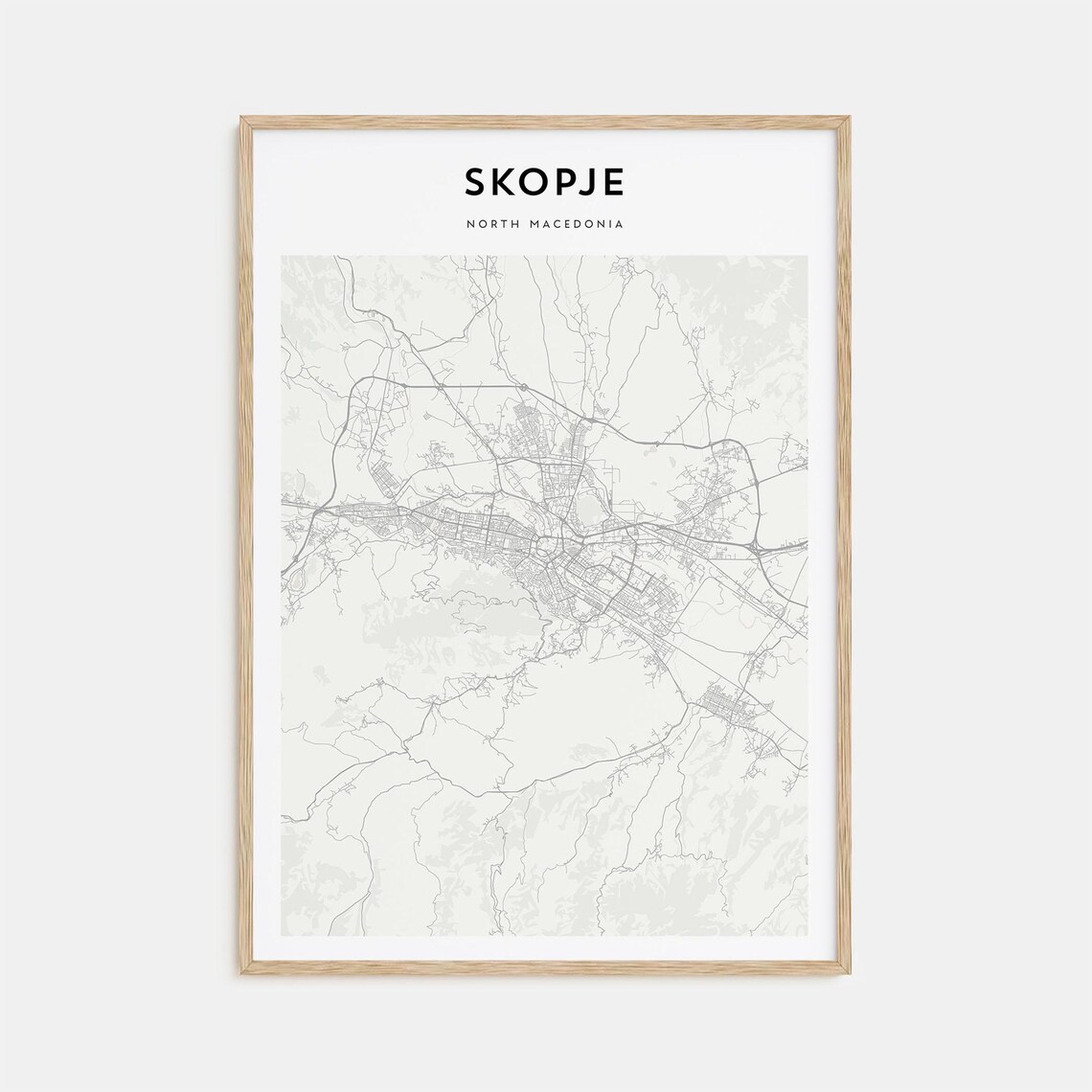 Skopje North Macedonia City Street Map Scandinavian Minimalist Poster