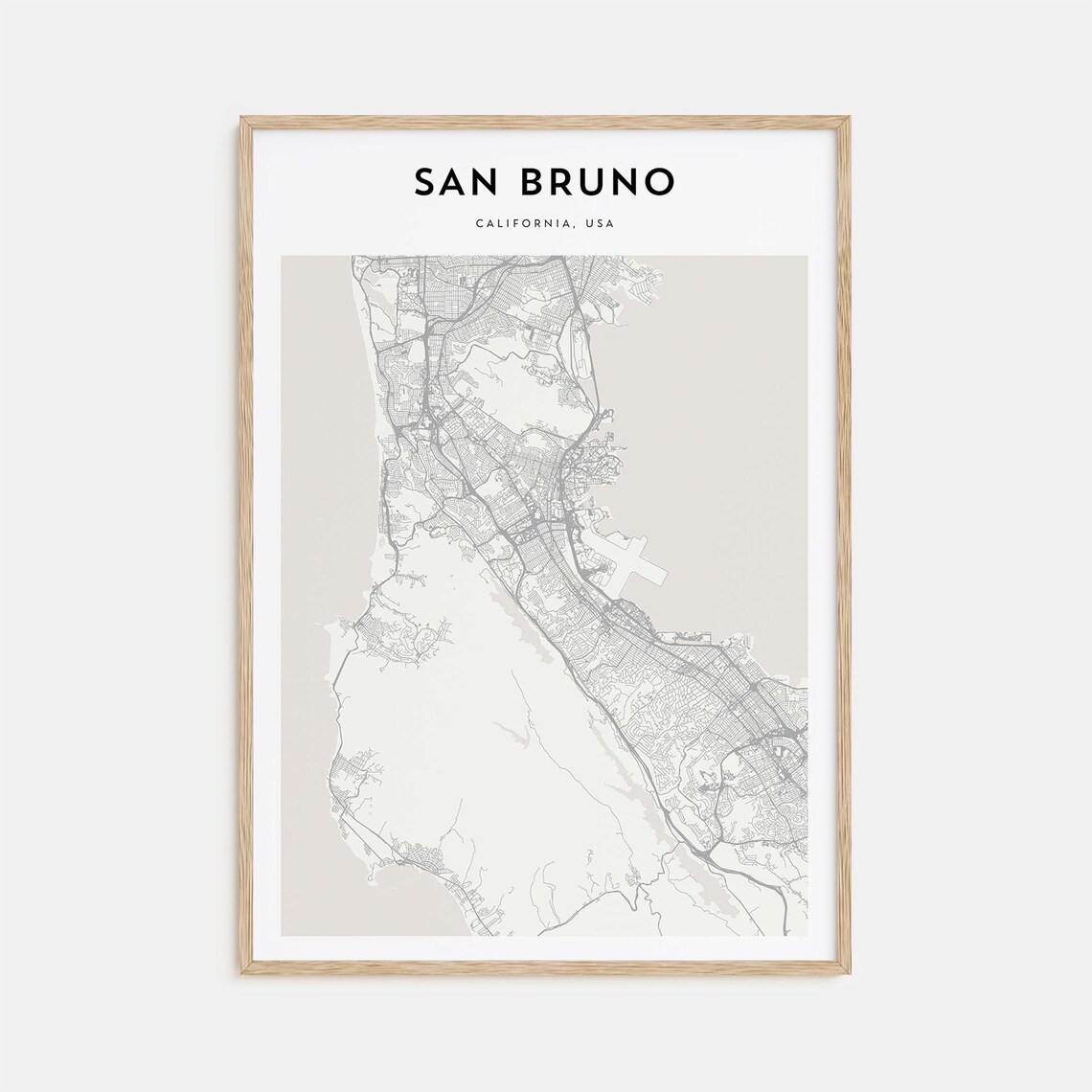 San Bruno California Minimalist Street Map Bay Area City Poster