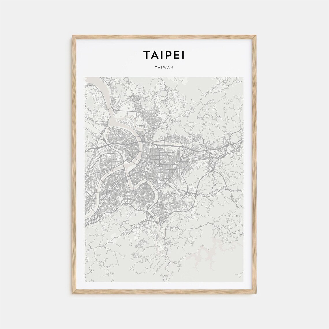 Taipei Taiwan River Minimalist Monochrome Street Map Art Poster