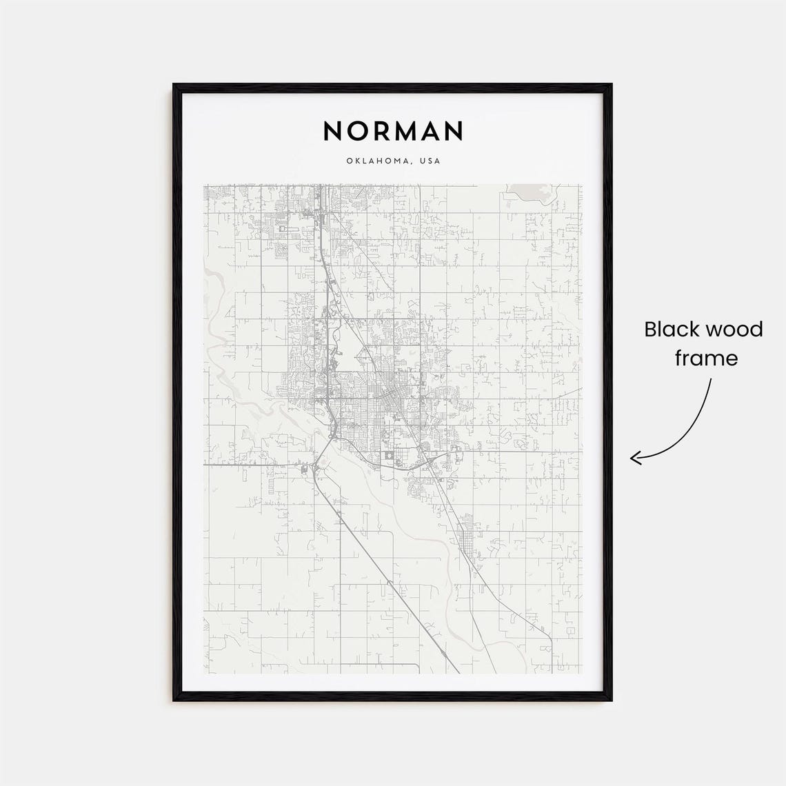 Norman Oklahoma USA Minimalist Black and White City Map Poster - Image 3