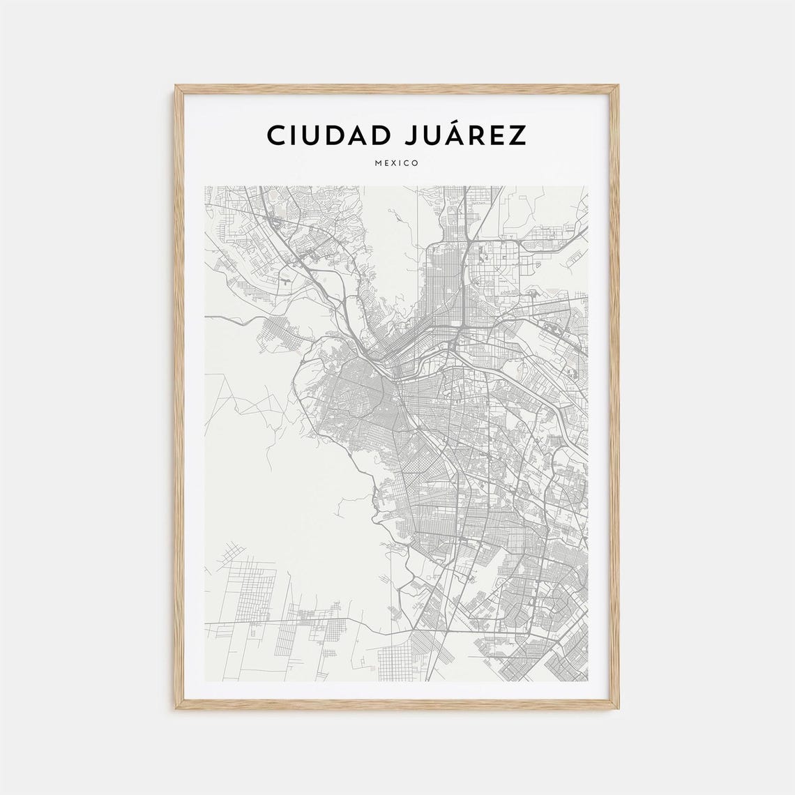 Ciudad Juarez Mexico Minimalist Black White City Map Home Decor Poster