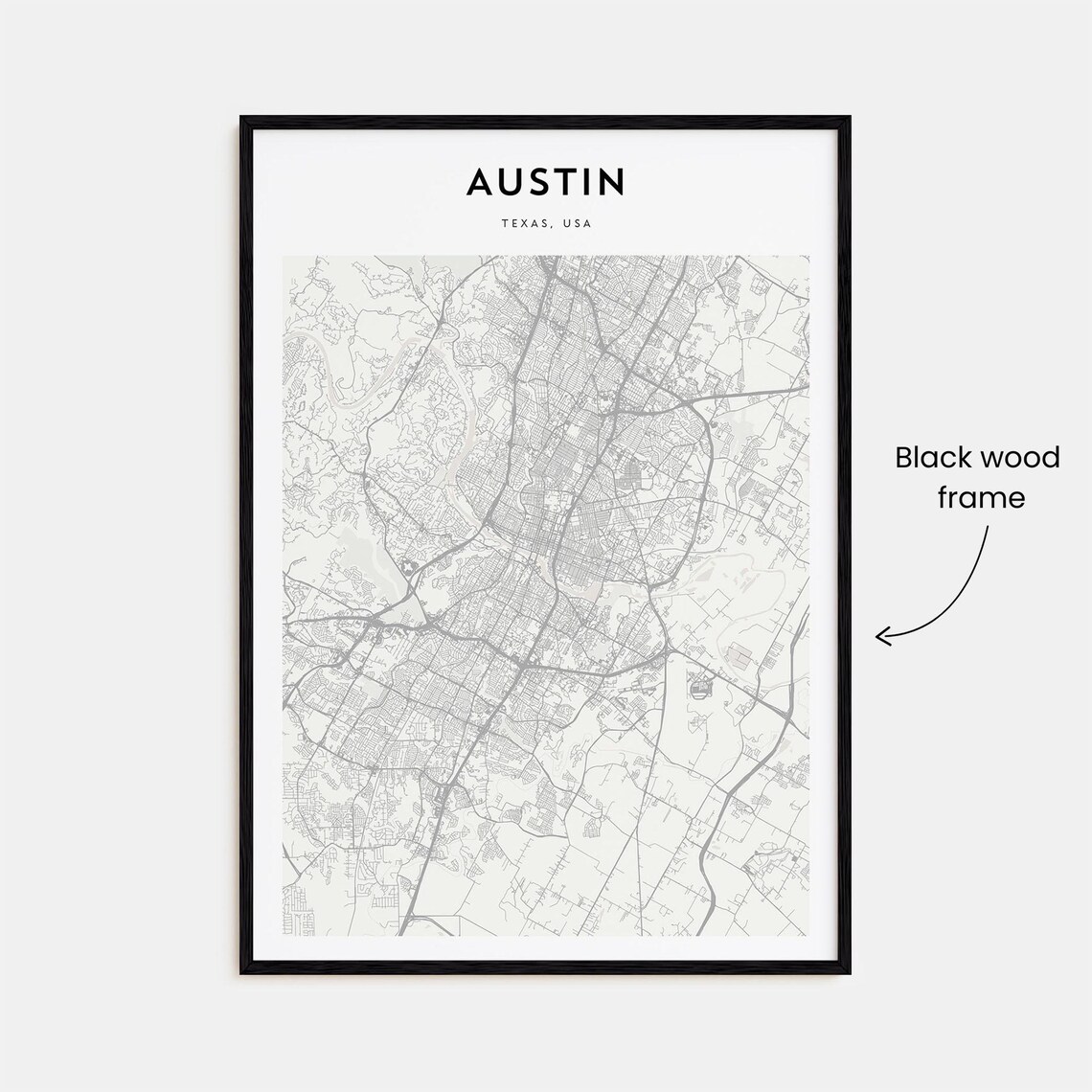 Austin Texas Modern Minimalist Street Map City Travel Gift Poster - Image 3