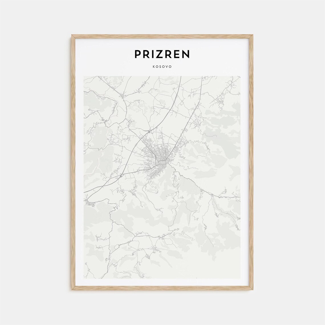 Prizren Kosovo Modern Minimalist City Street Map Travel Poster