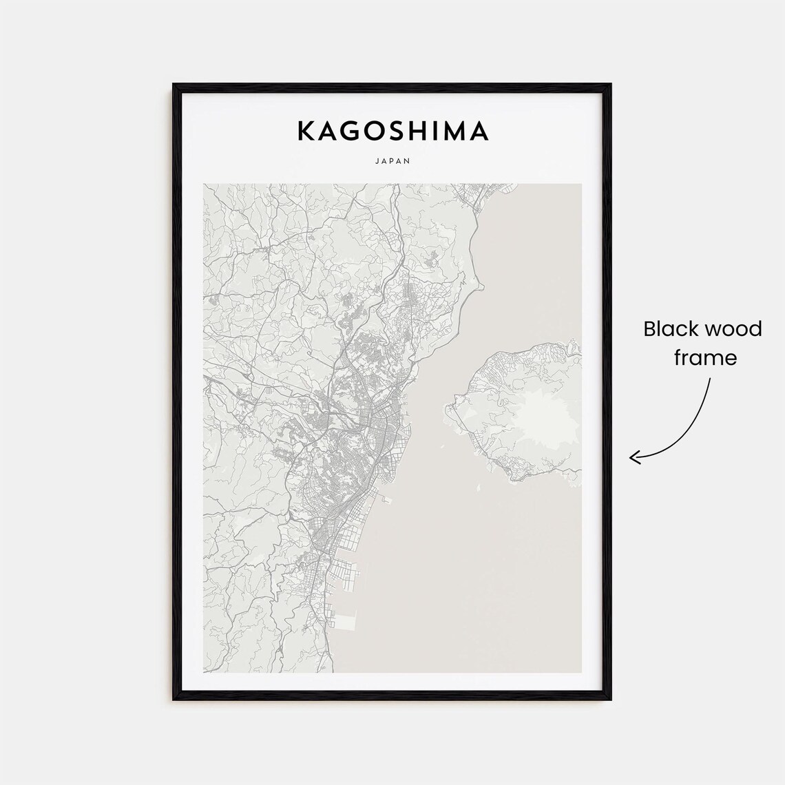 Kagoshima Japan Minimalist Bay City Street Line Art Map Poster - Image 3