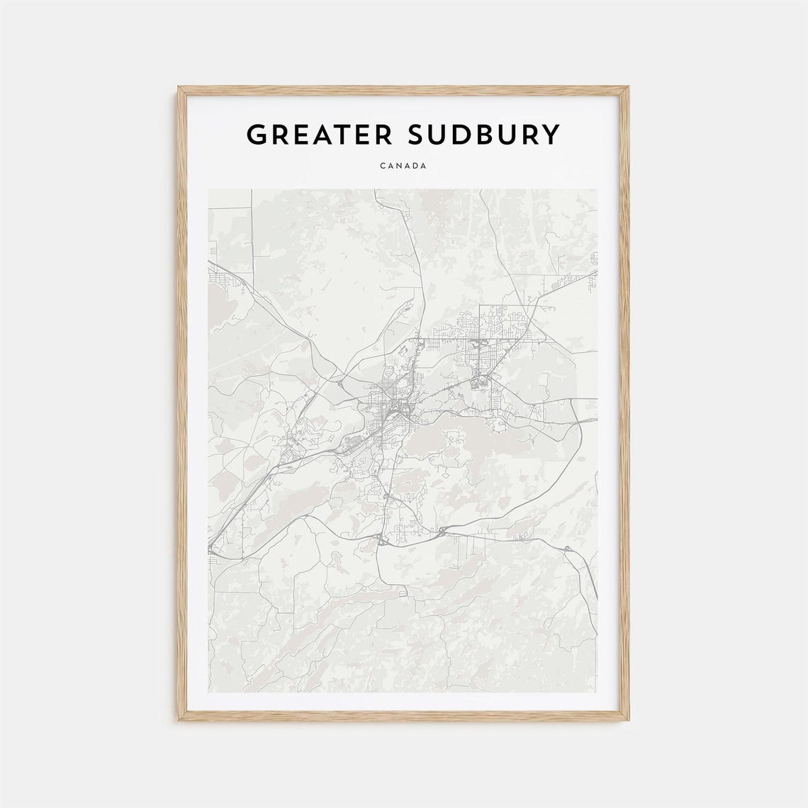 Greater Sudbury Canada Minimalist Street Map Monochrome Art Poster