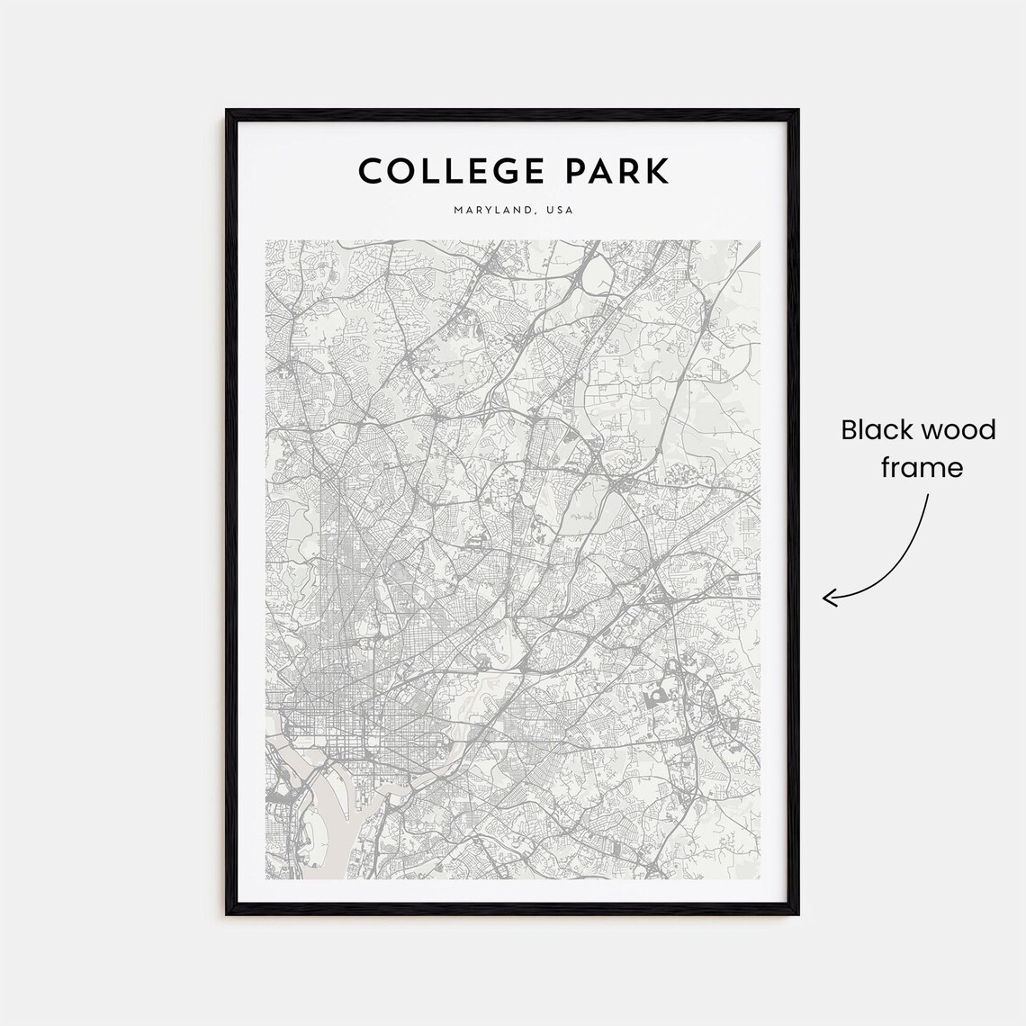 College Park Maryland Detailed Minimalist Street Map City Poster - Image 3