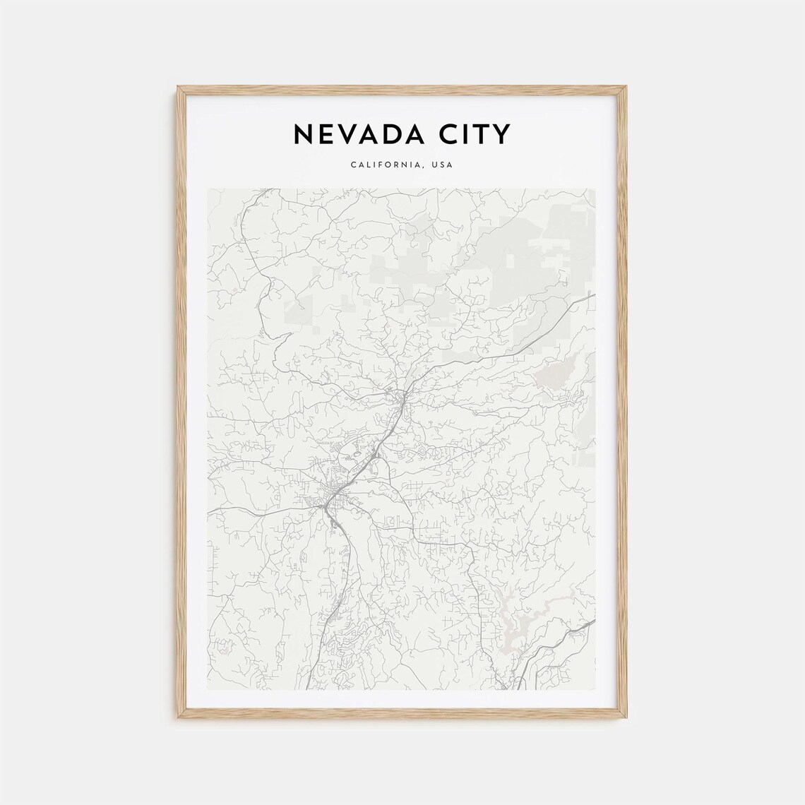 Nevada City California Minimalist Street Map Gold Country Poster