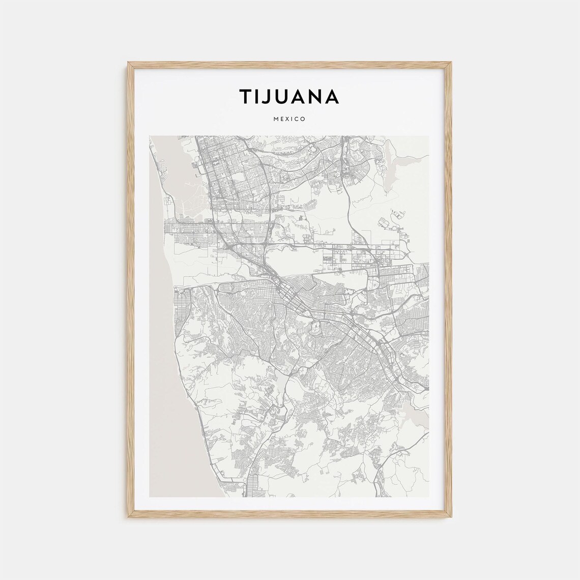Tijuana Mexico Minimalist City Street Map Line Art Travel Poster