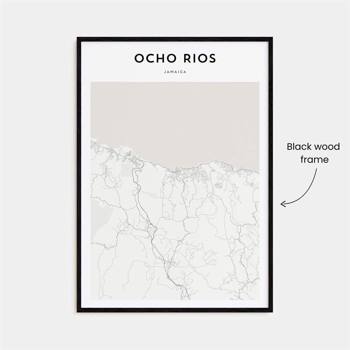 Ocho Rios Jamaica Minimalist Black and White City Map Art Poster - Image 3