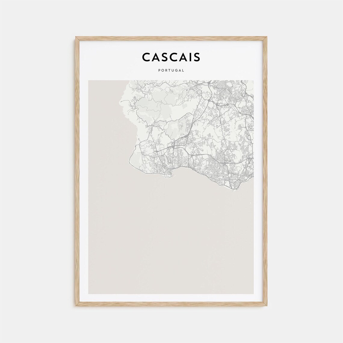 Cascais Portugal Minimalist Coastal City Street Map Wall Art Decor