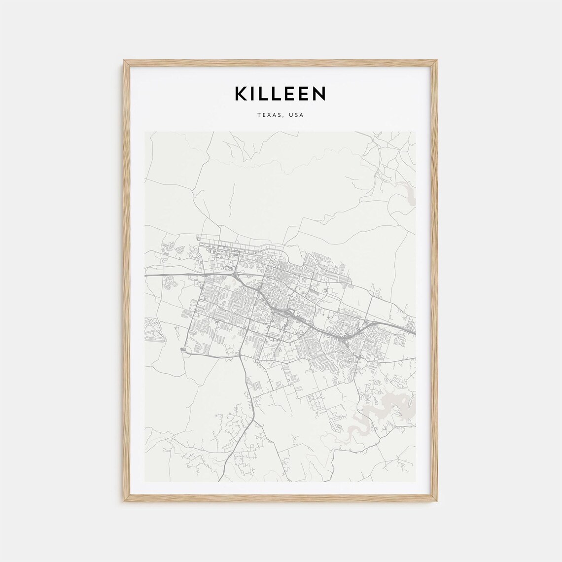 Killeen Texas Central Texas Minimalist City Street Map Travel Poster