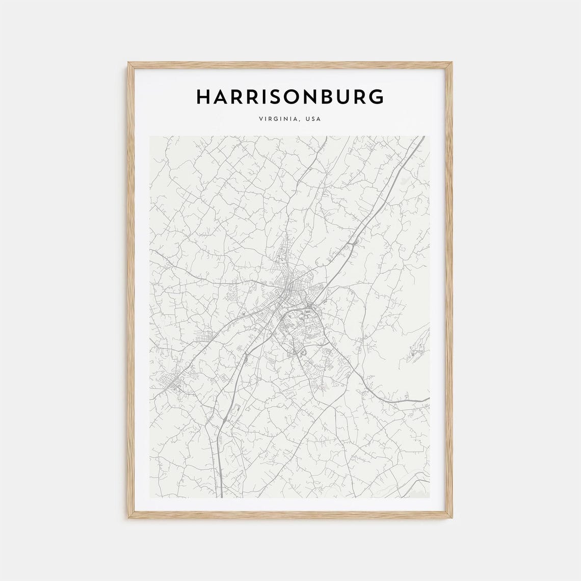 Harrisonburg Virginia Minimalist City Street Map Wall Decor Poster