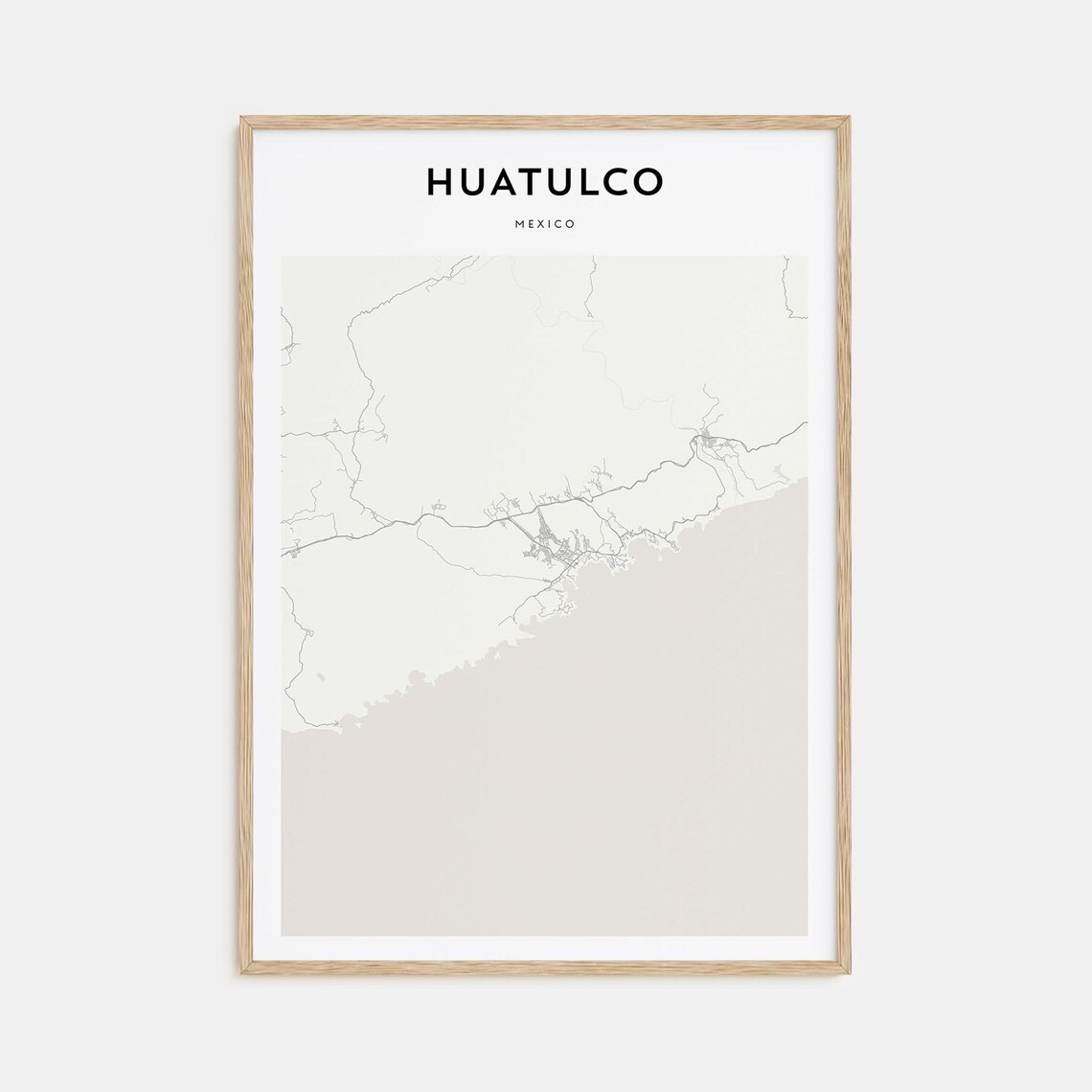 Huatulco Mexico Coast Minimalist Monochrome Street Map Art Poster