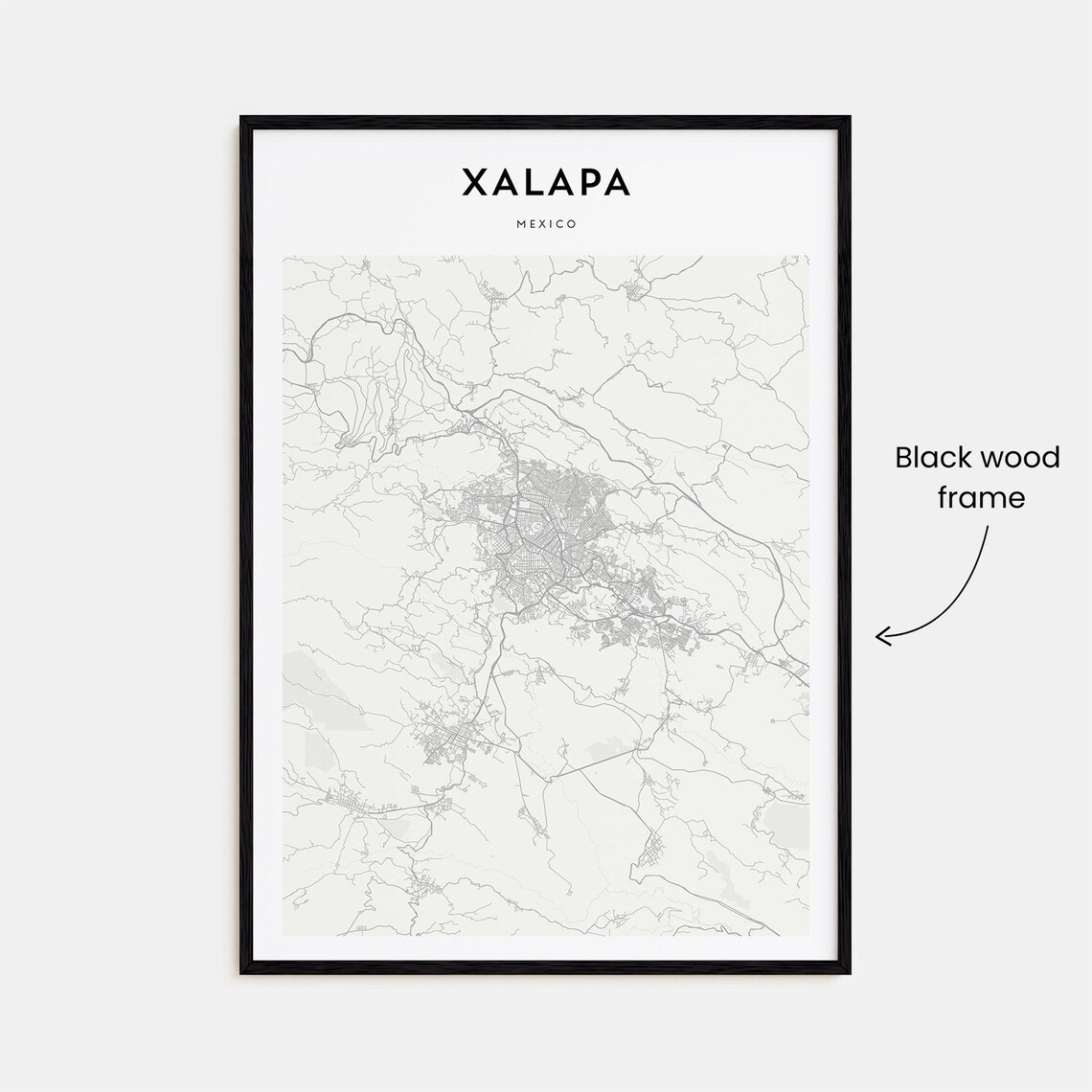 Xalapa Mexico Minimal Street Map Black and White City Poster - Image 3