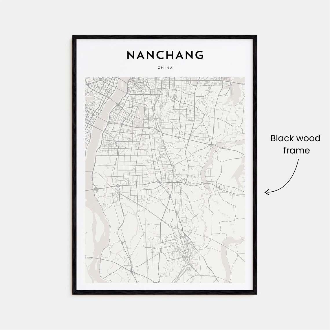 Nanchang China Lakeside City Minimalist Beige Street Map Poster - Image 3