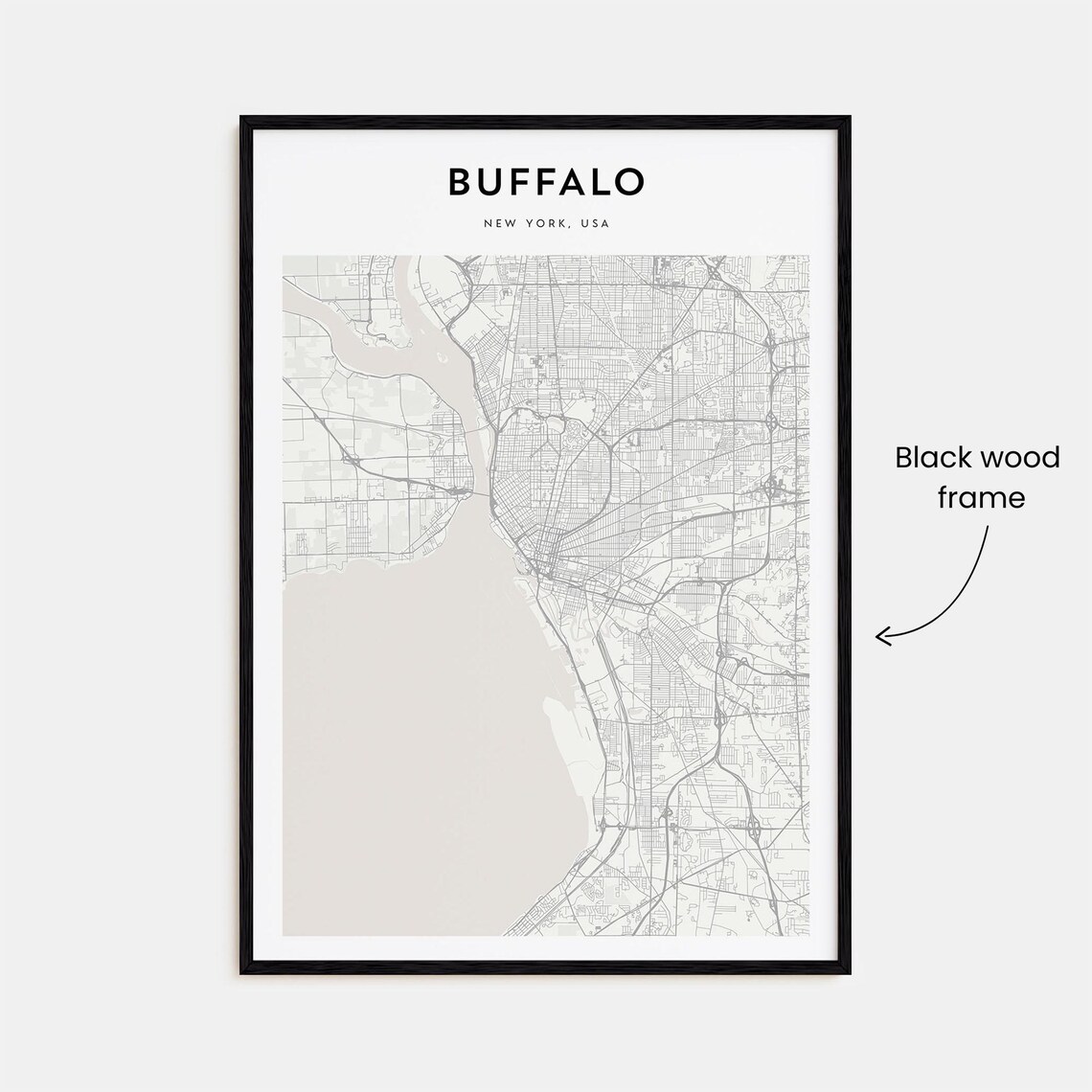 Minimalist Buffalo New York City Street Map Poster in Neutral Gray Tones - Image 3