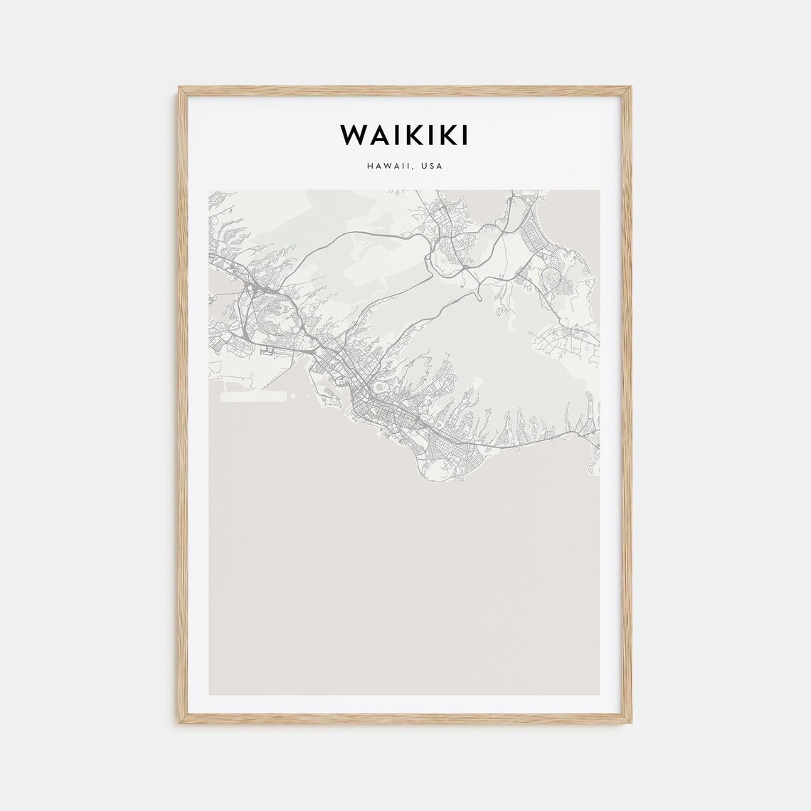 Waikiki Hawaii Minimalist Coastal Street Map City Travel Poster