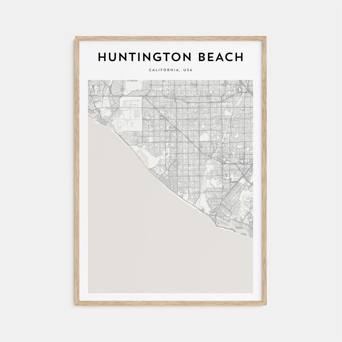 Huntington Beach California Coastal Map Poster with Bold Typography