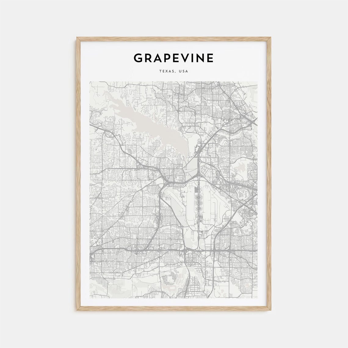 Grapevine Texas Minimalist City Street Map Monochrome Art Poster